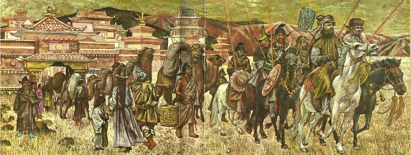 unknow artist en karavan under marco polos ledning ger sig ivag pa ett uppdrag for kublai khans rakning i norra kina Spain oil painting art